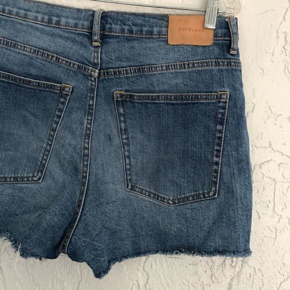 EVERLANE Cheeky Denim Jean Shorts Button Fly Pockets Distressed Fray Hem Size 31 - Picture 6 of 10